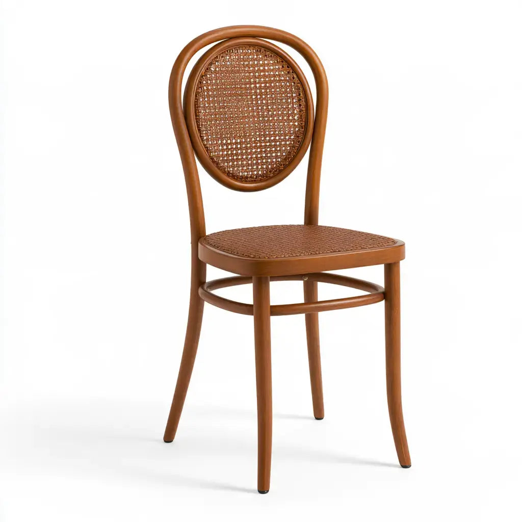 Silla con respaldo ovalado de rejilla - marrón