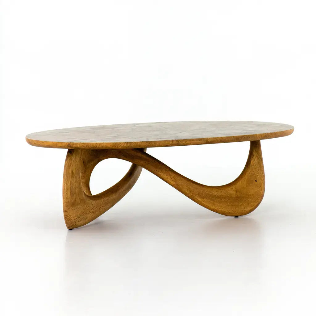 Mesa de centro con tablero ovalado y base ondulada - marrón/beige