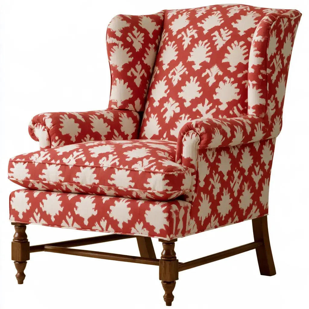 Sillón orejero con estampado floral - rojo/beige