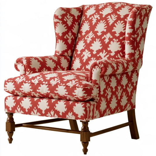 Sillón orejero con estampado floral - rojo/beige