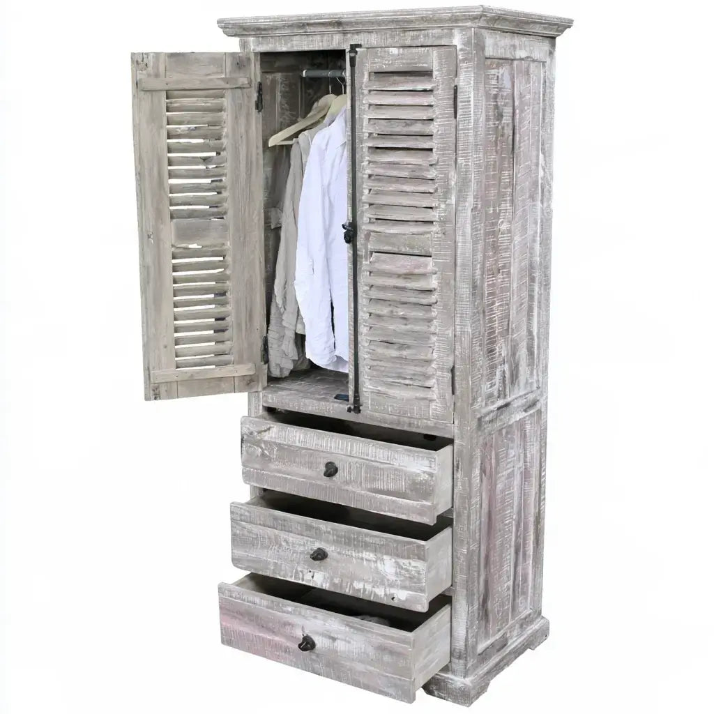 Armario con puertas de lamas y cajones bajos - gris