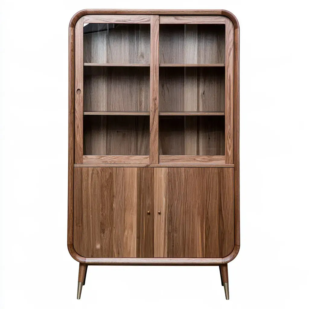 Vitrina con esquinas redondas y puertas inferiores - marrón