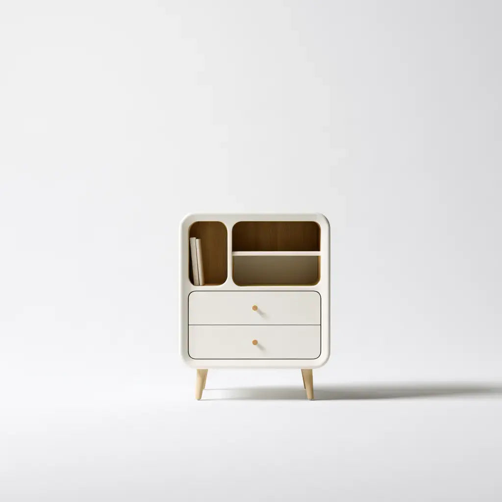 Aparador con nichos asimétricos y puertas claras - beige/blanco