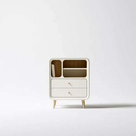 Aparador con nichos asimétricos y puertas claras - beige/blanco
